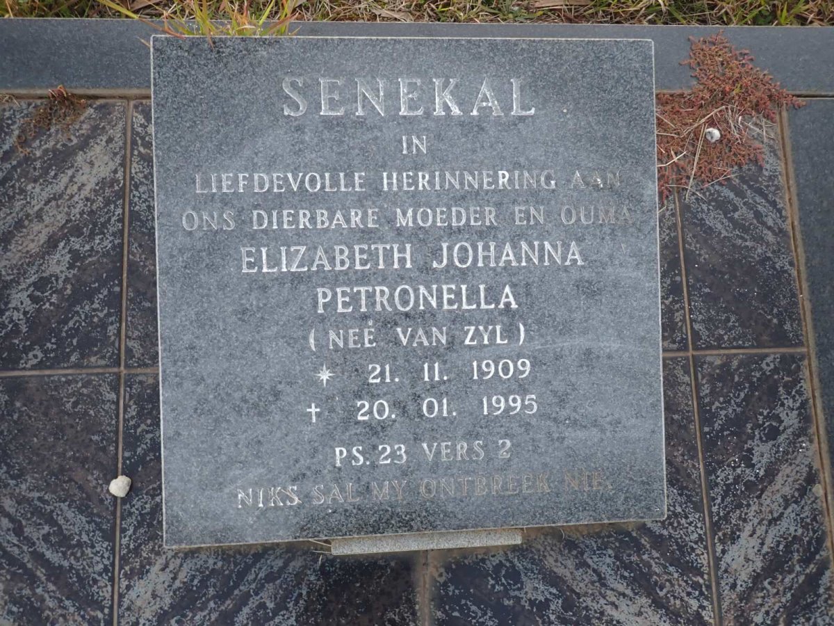 SENEKAL Elizabeth Johanna Petronella nee VAN ZYL 1909-1995