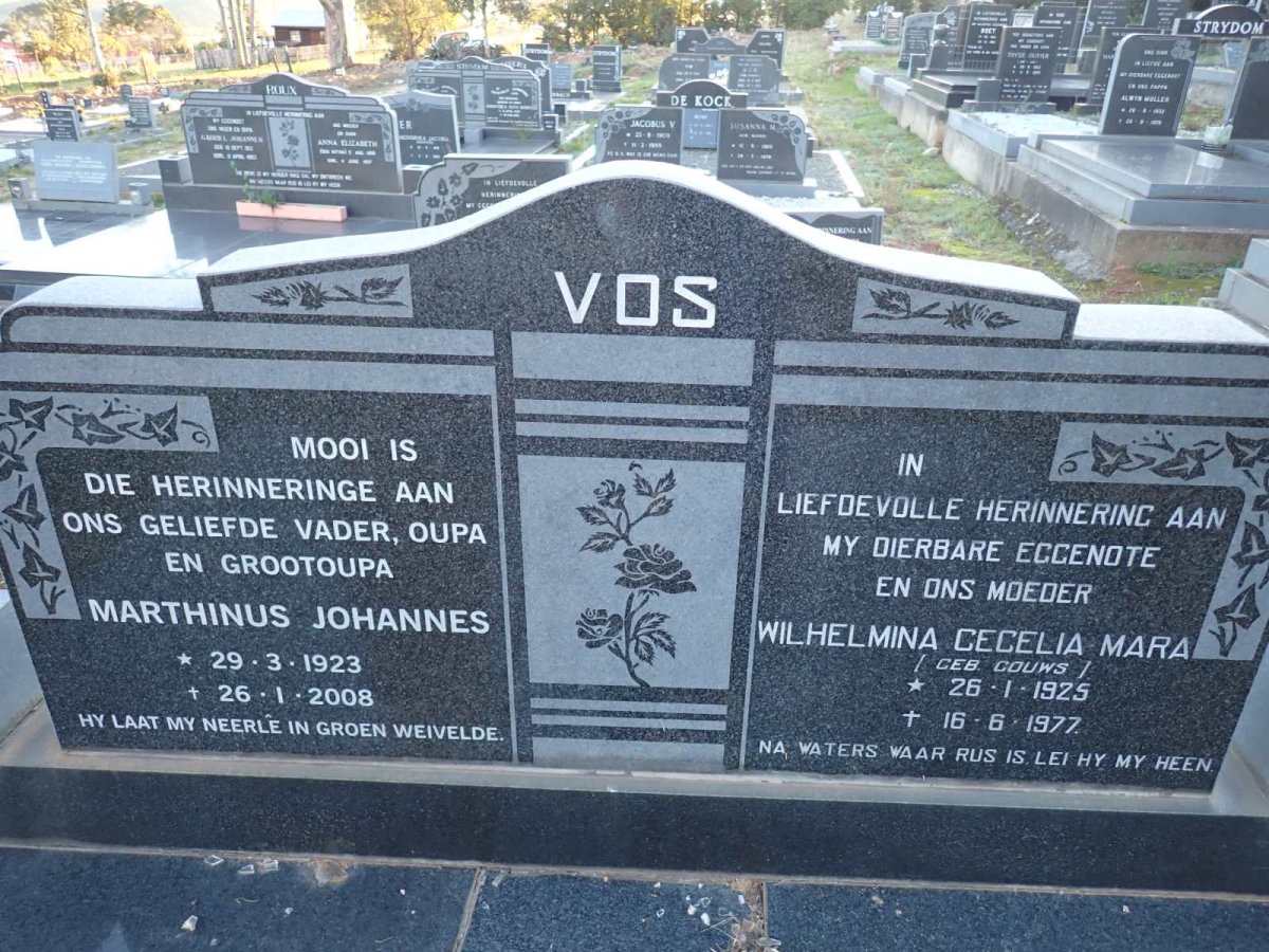 VOS Marthinus Johannes 1923-2008 & Wilhelmina Cecilia Mara GOUWS 1925-1977