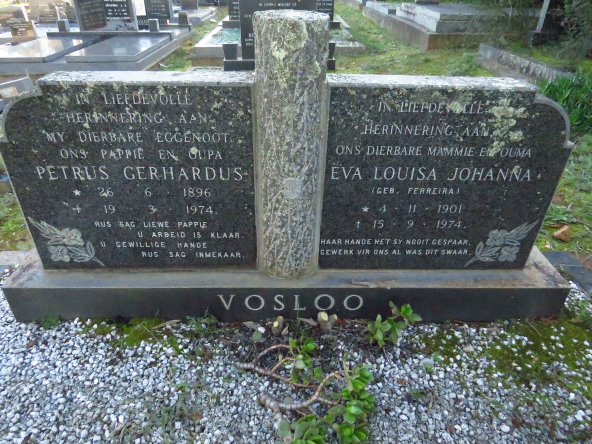 VOSLOO Petrus Gerhardus 1896-1974 & Eva Louisa Johanna FERREIRA 1901-1974