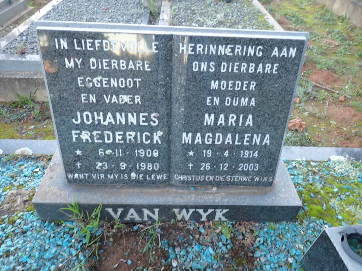 WYK Johannes Frederick, van 1909-1980 & Maria Magdalena 1914-2003