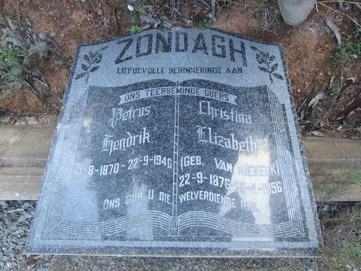 ZONDAGH Petrus Hendrik 1870-1946 & Christina Elizabeth VAN NIEKERK 1876-1956