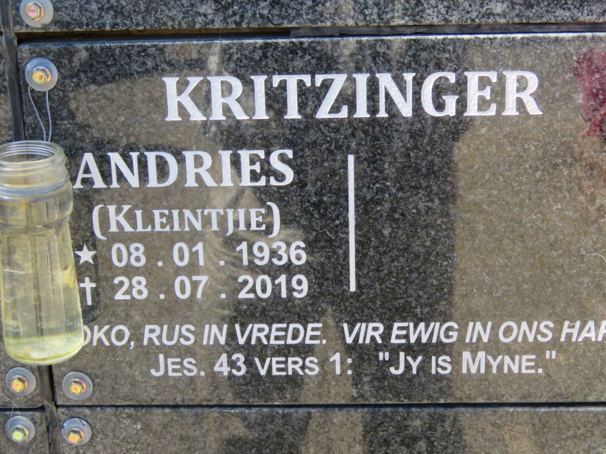 KRITZINGER Andries 1936-2019