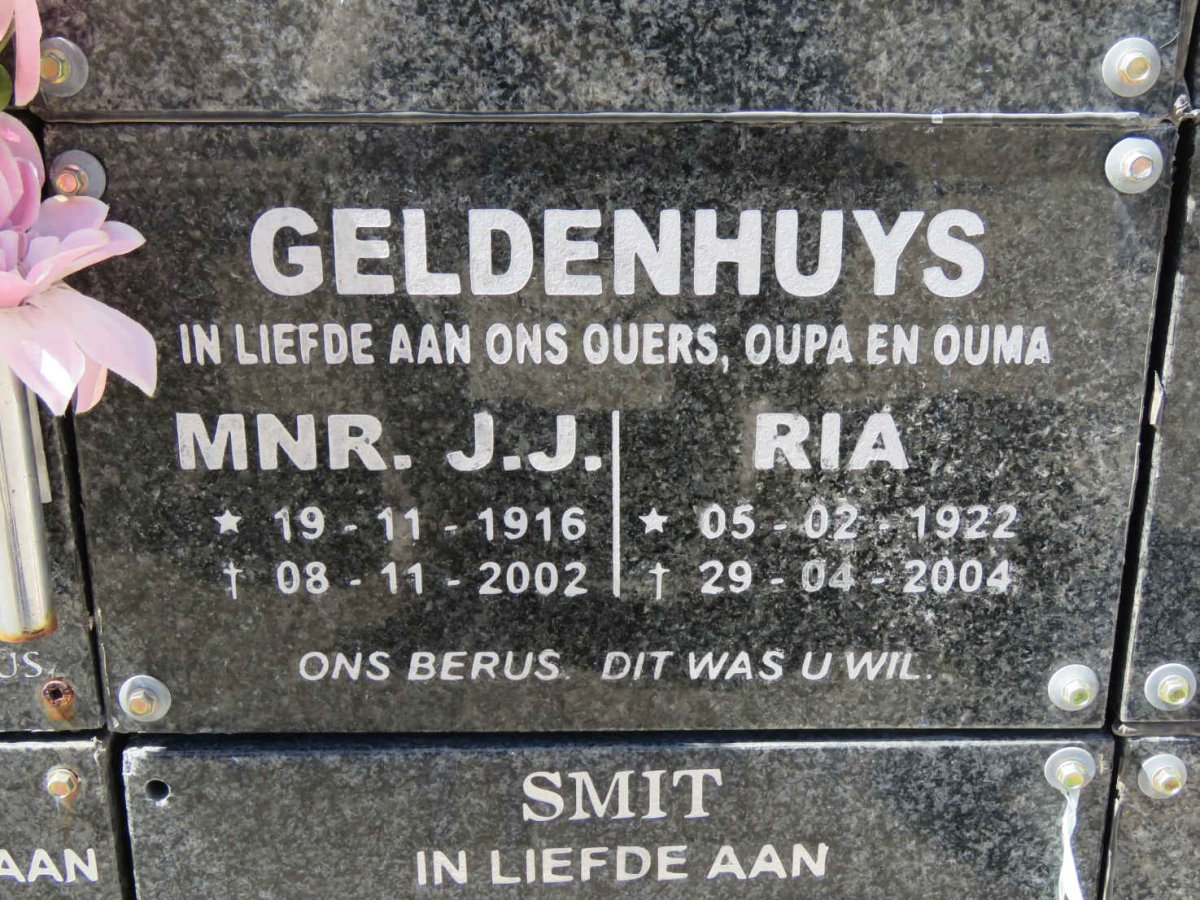 GELDENHUYS J.J. 1916-2002 &amp; Ria 1922-2004