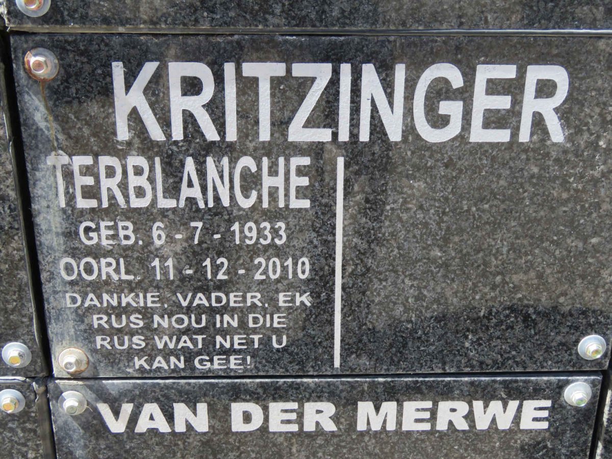 KRITZINGER Terblanche 1933-2010