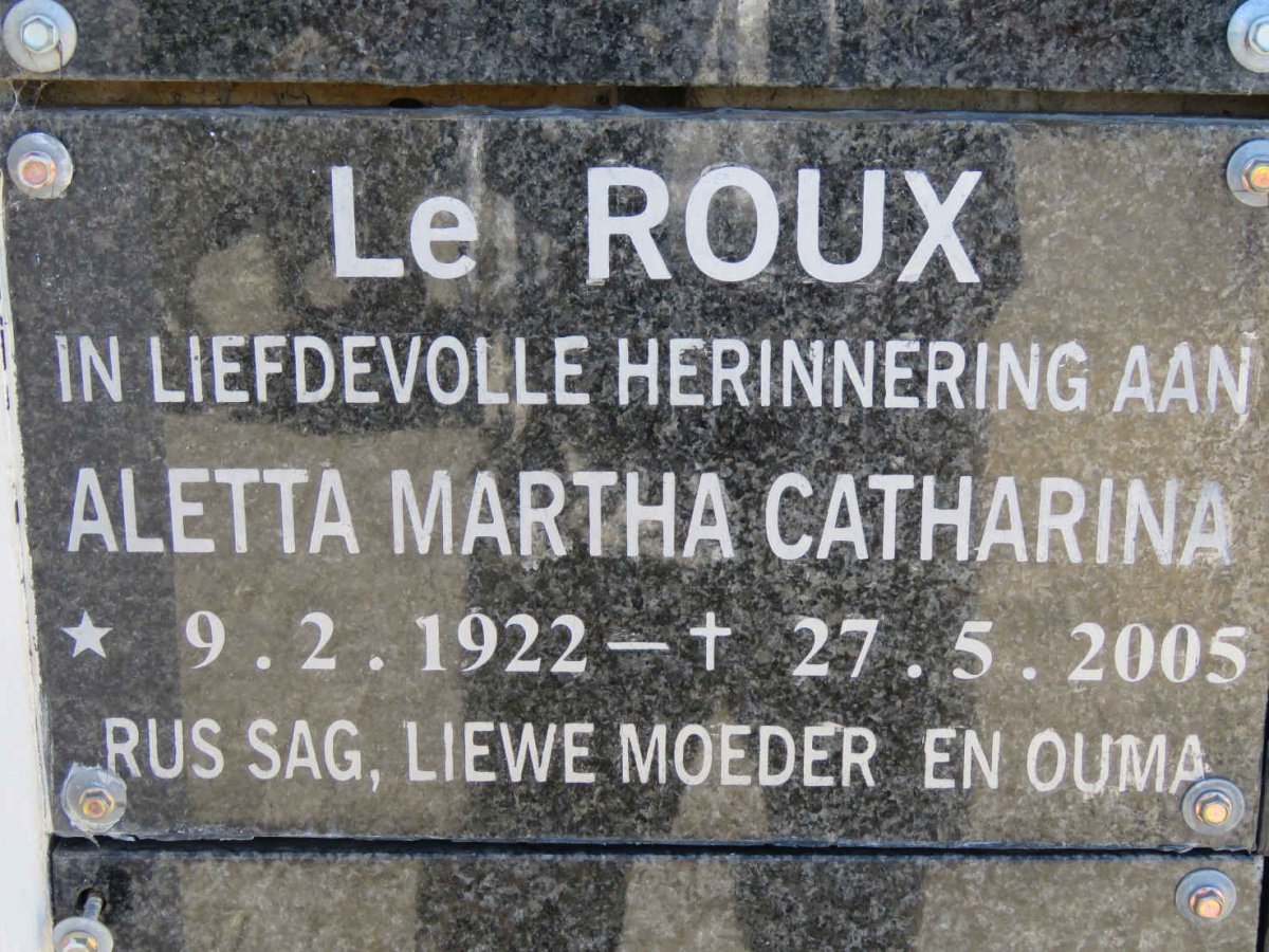 ROUX Aletta Martha Catharina, le 1922-2005