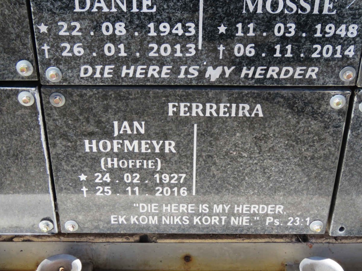 FERREIRA Jan Hofmeyer 1927-2016