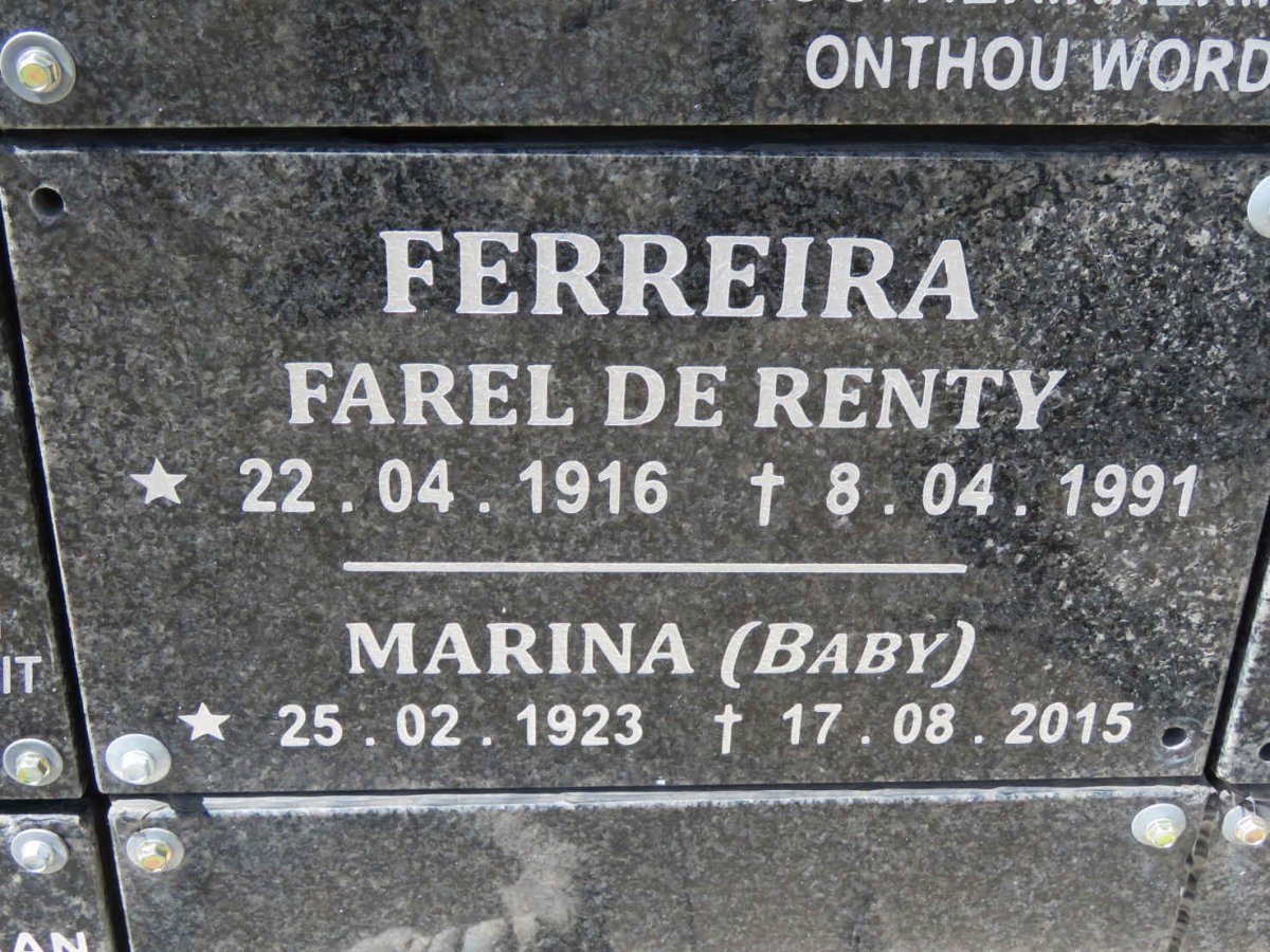 FERREIRA Farel de Renty 1916-1991 &amp; Marina 1923-2015