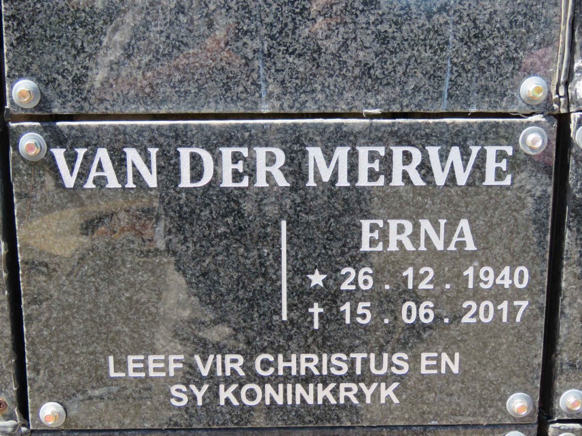 MERWE Erna, van der 1940-2017
