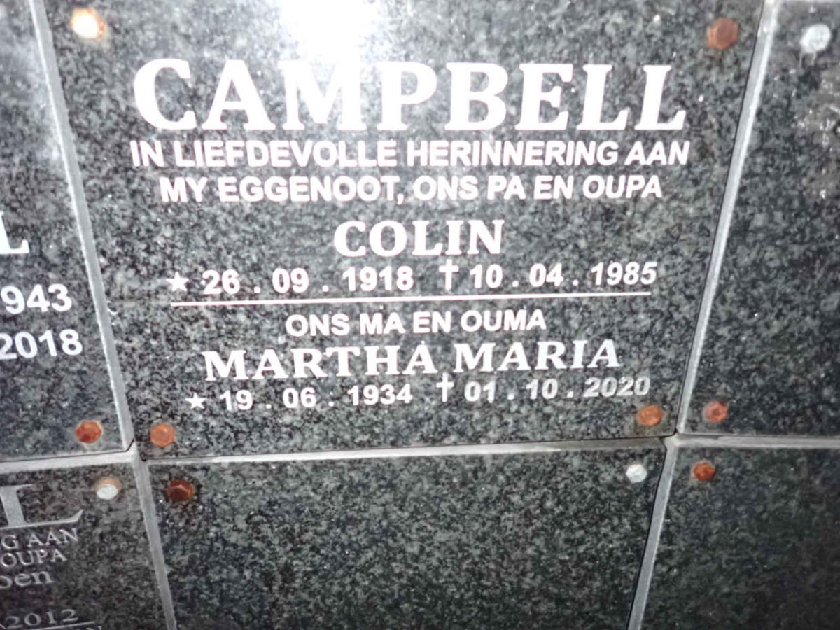 CAMPBELL Colin 1918-1985 &amp; Martha Maria 1934-2020