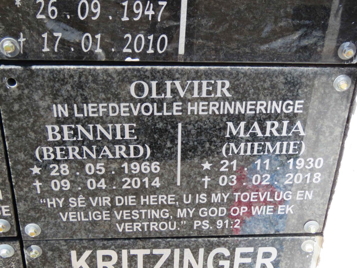 OLIVIER Maria 1930-2018 :: OLIVIER Bernard 1966-2014