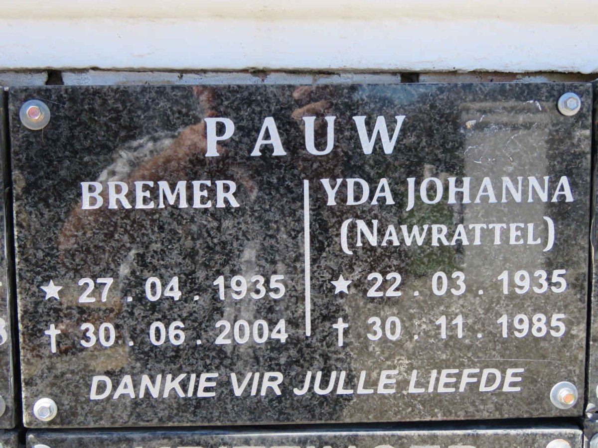 PAUW Bremer 1935-2004 &amp; Yda Johanna NAWRATTEL 1935-1985