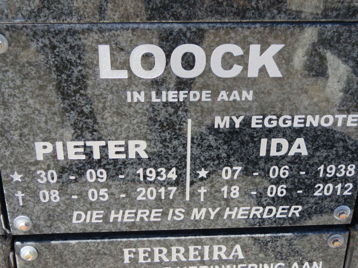 LOOCK Pieter 1934-2017 &amp; Ida 1938-2012