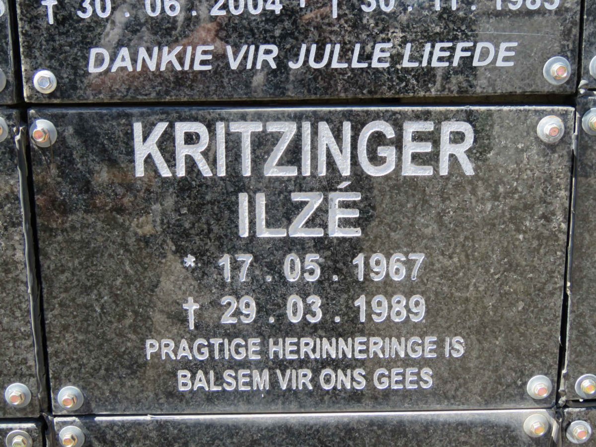 KRITZINGER Ilzé 1967-1989