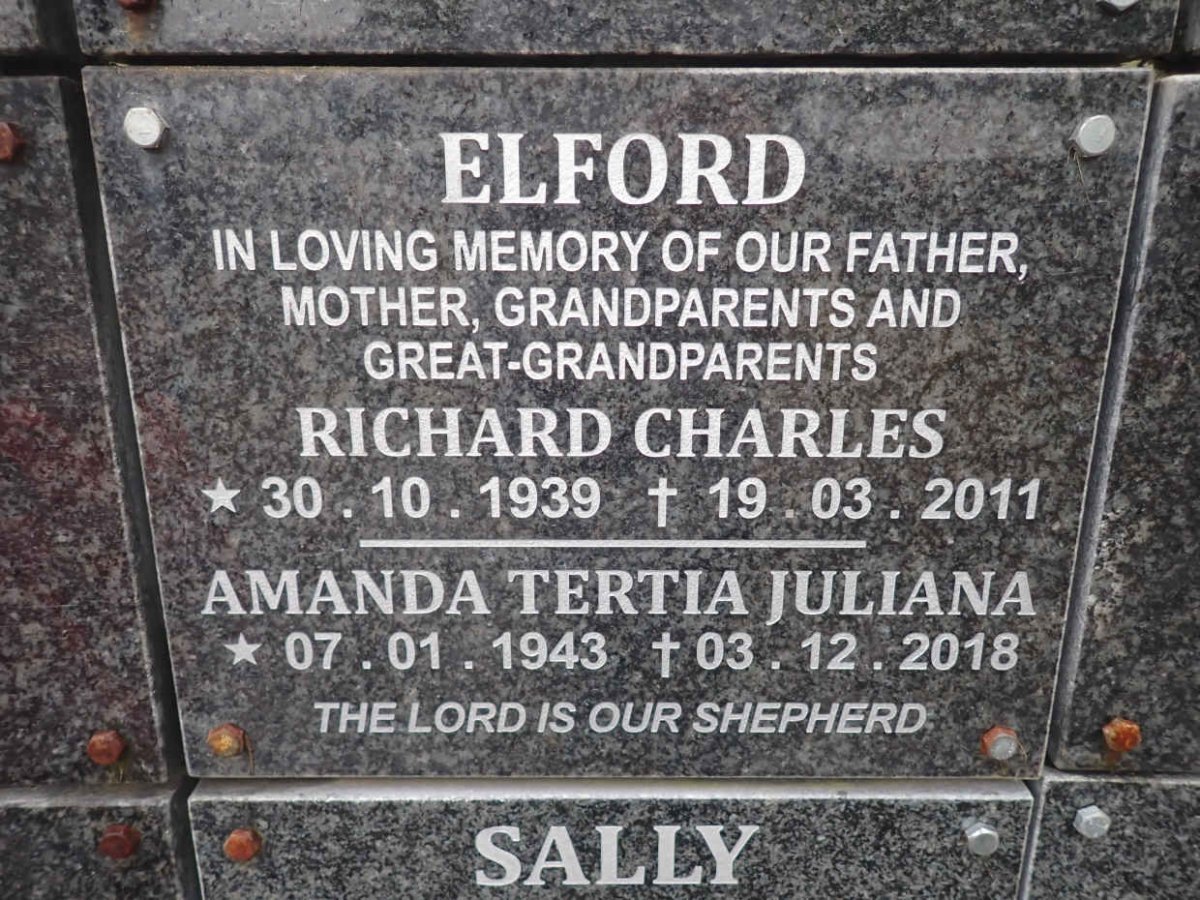 ELFORD Richard Charles 1939-2011 &amp; Amanda Tertia Juliana 1943-2018