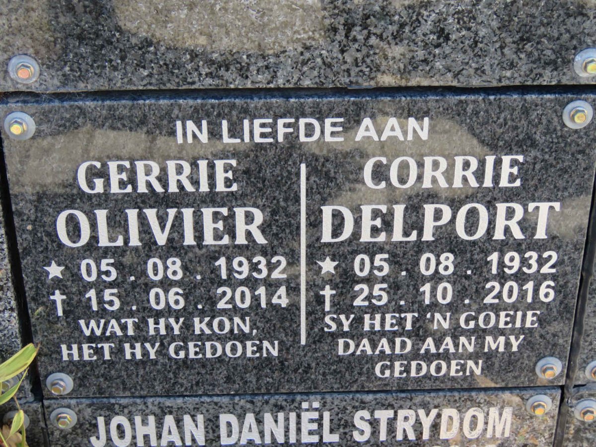 OLIVIER Gerrie 1932-2014 &amp; Corrie DELPORT 1932-2016
