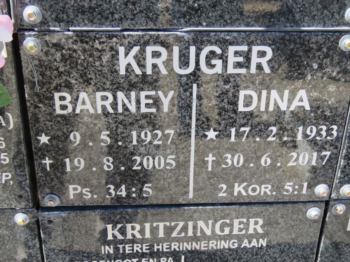 KRUGER Barney 1927-2005 &amp; Dina 1933-2017