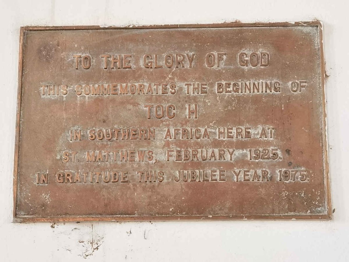 11. This plaque commemorates the beginning of TOC H in Southern Africa 1925