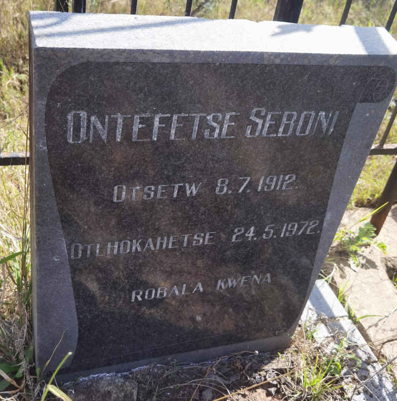 SEBONI Ontefetse 1912-1972