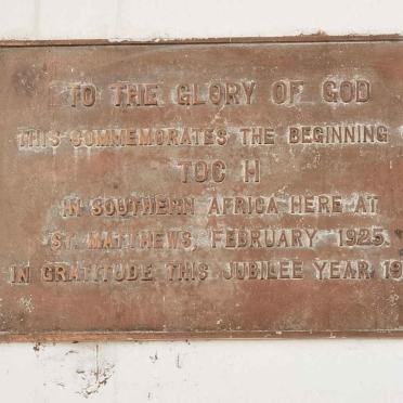 11. This plaque commemorates the beginning of TOC H in Southern Africa 1925