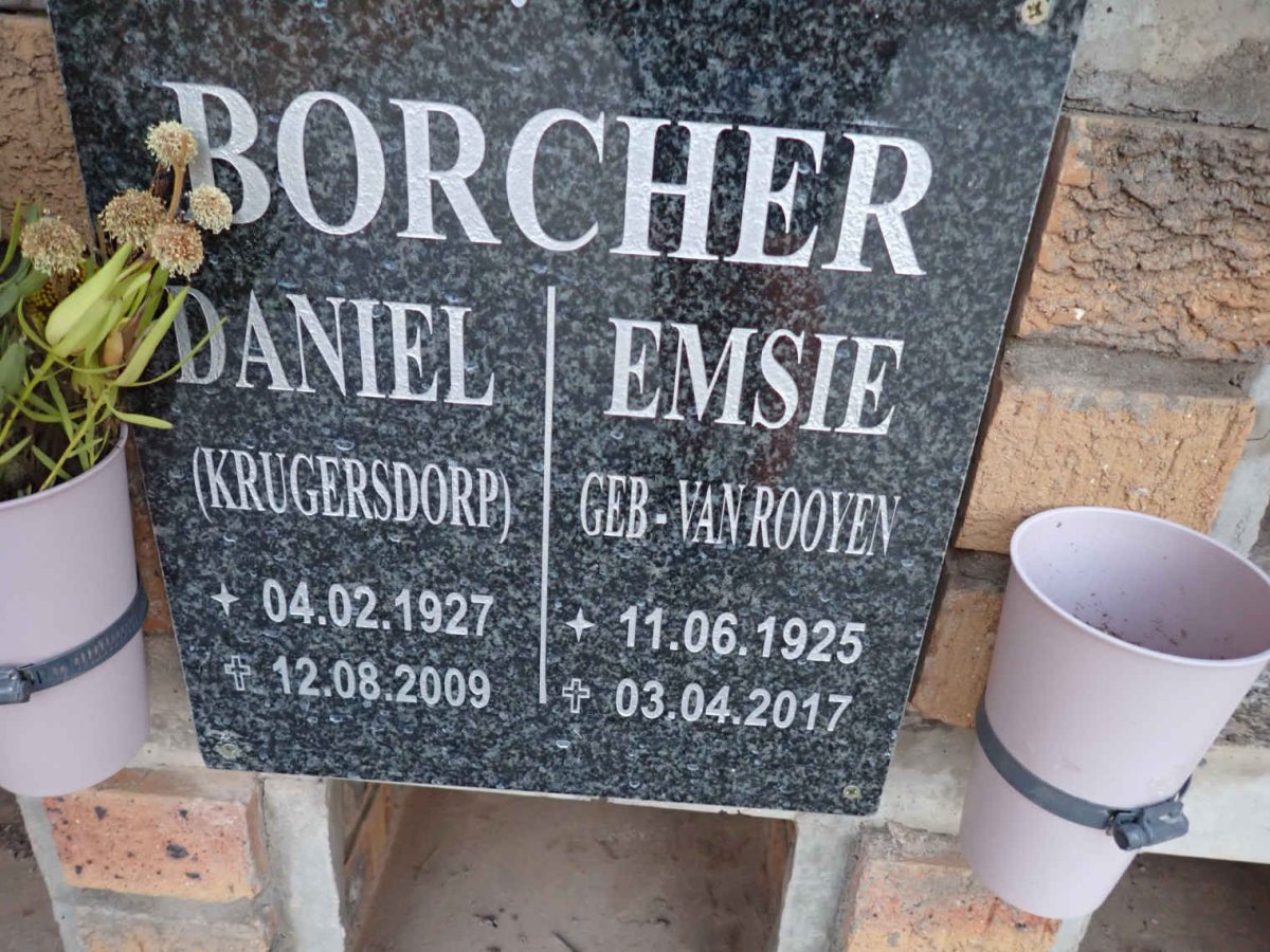BORCHER Daniel 1927-2009 & Emsie VAN ROOYEN 1925-2017