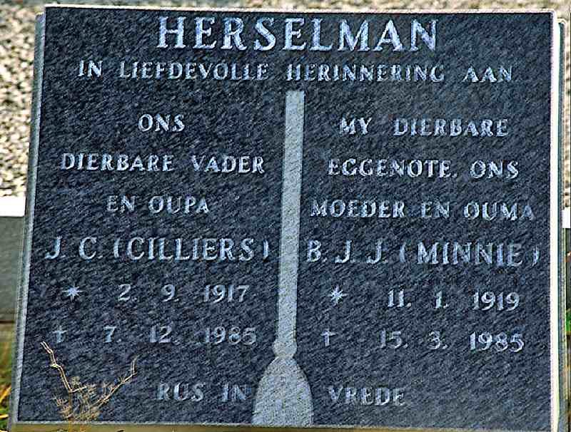 HERSELMAN J.C. 1917-1985 &amp; B.J.J. 1919-1985