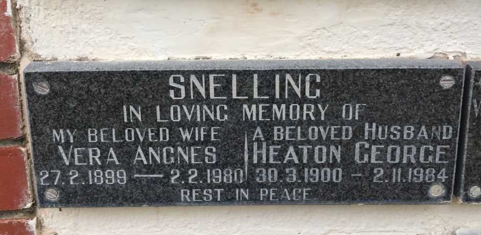 SNELLING Heaton George 1900-1984 &amp; Vera Angnes 1899-1980