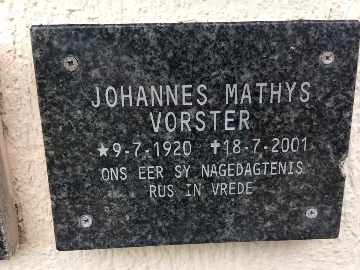 VORSTER Johannes Mathys 1920-2001