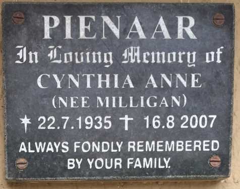 PIENAAR Cynthia Anne nee MILLIGAN 1935-2007