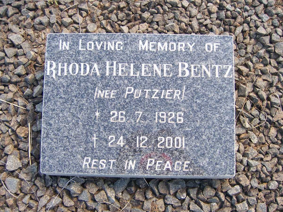 BENTZ Rhoda Helene nee PUTZIER 1926-2001