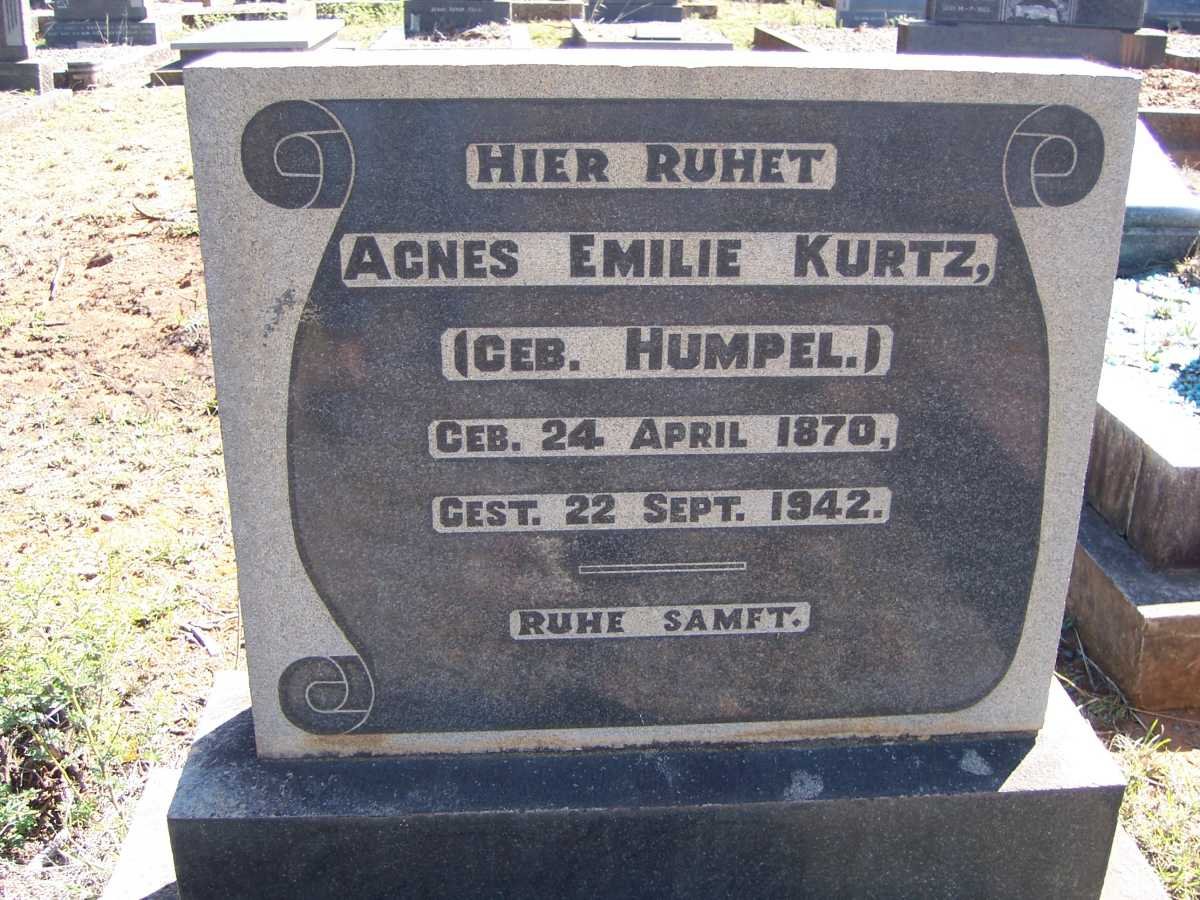 KURTZ Agnes Emilie nee HUMPEL 1870-1942