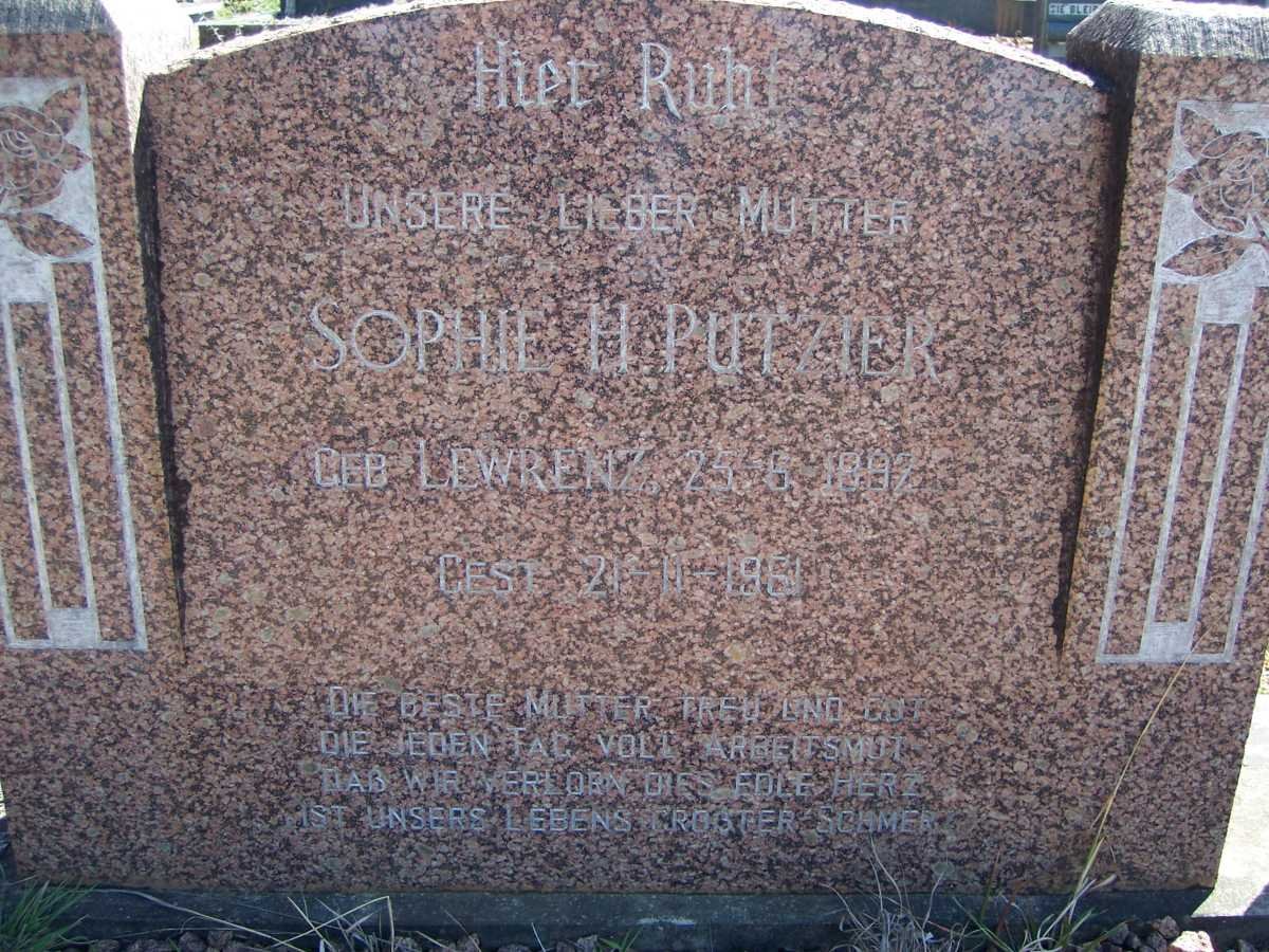 PUTZIER Sophie H. nee LEWRENZ 1892-1961