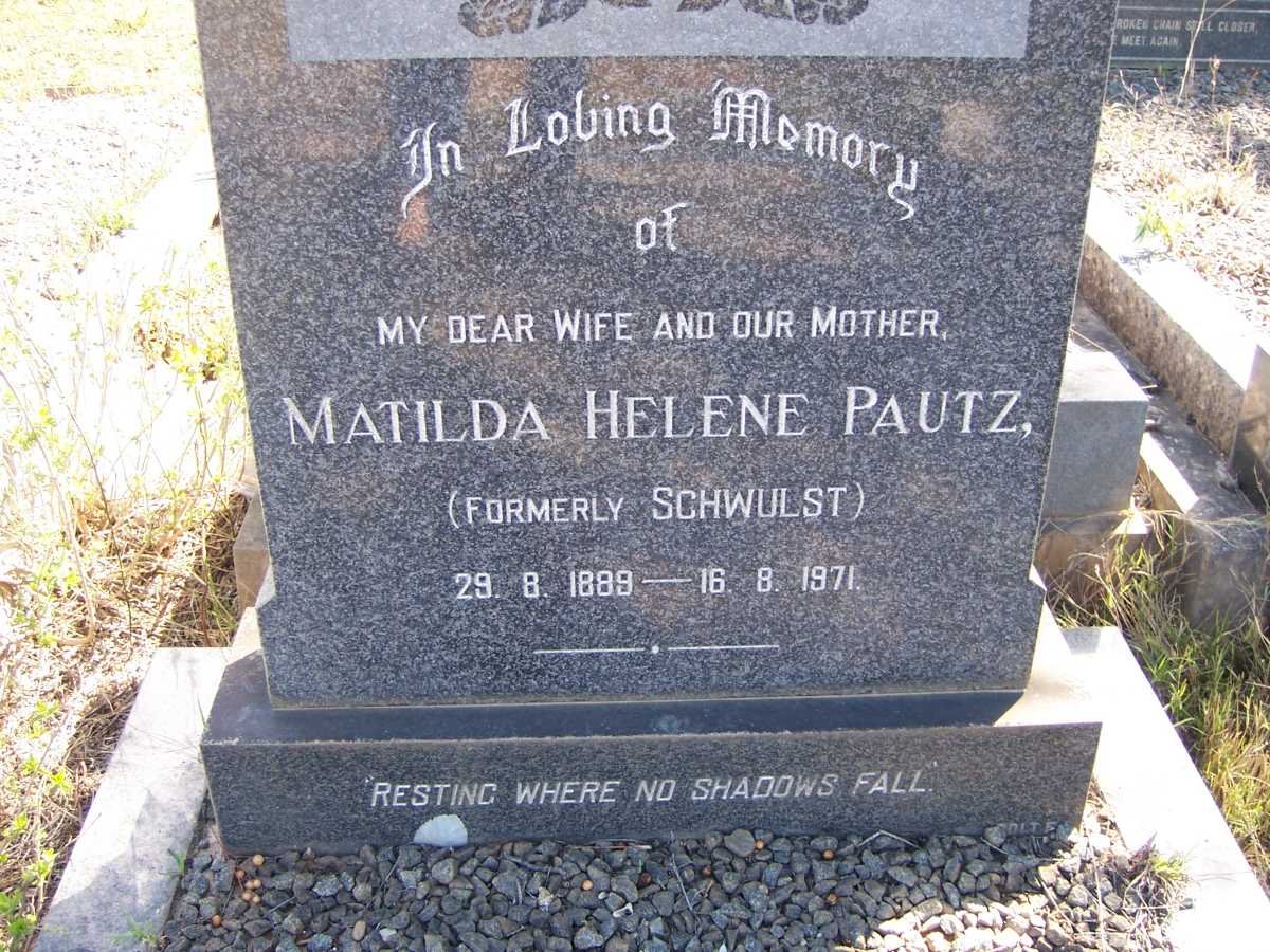PAUTZ Matilda Helene formerly SCHWULST 1889-1971