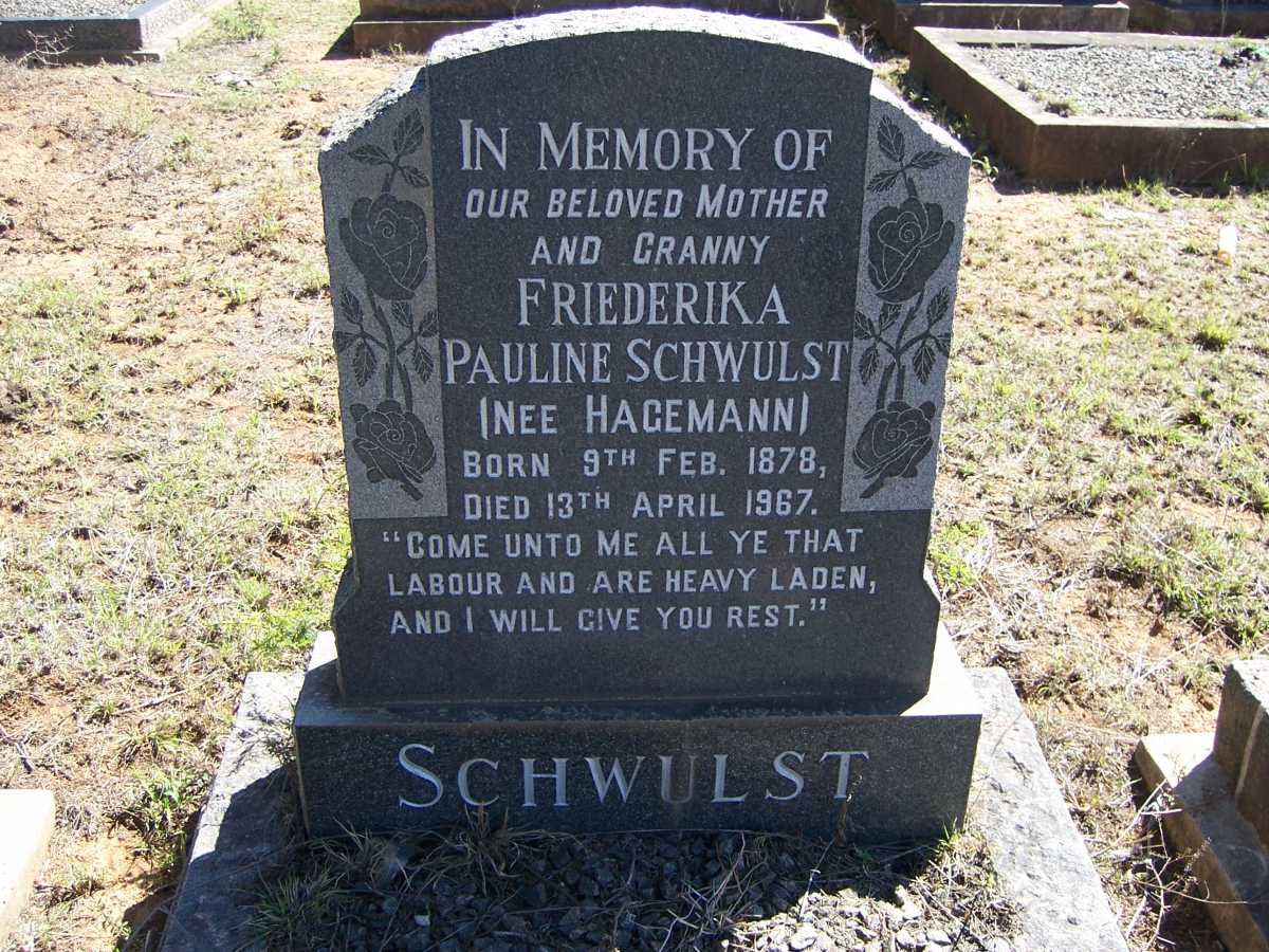 SCHWULST Friederika Pauline nee HAGEMANN 1878-1967