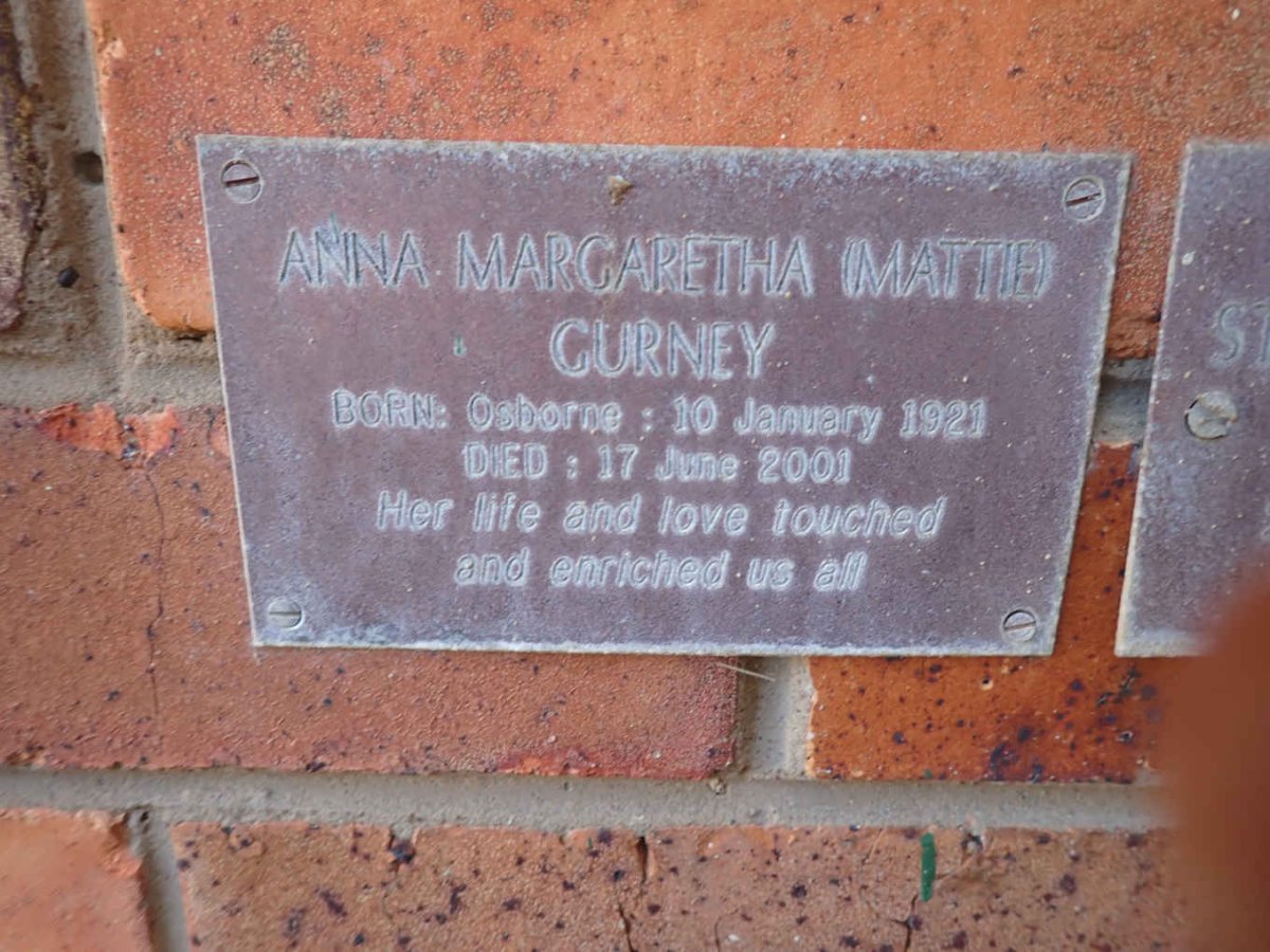 GURNEY Anna Margaretha nee OSBORNE 1921-2001