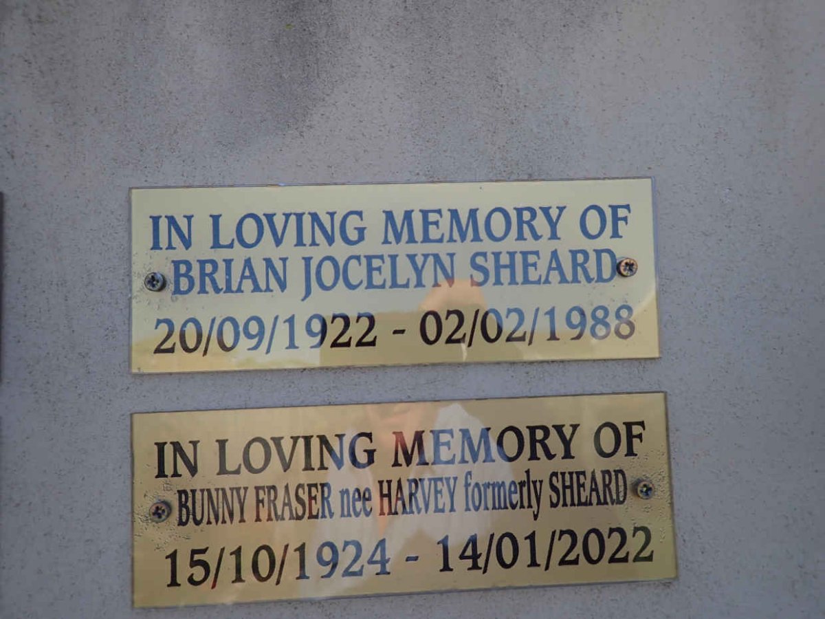 SHEARD Brian Jocelyn 1922-1988 :: FRASER Bunny formerly SHEARD nee HARVEY 1924-2022