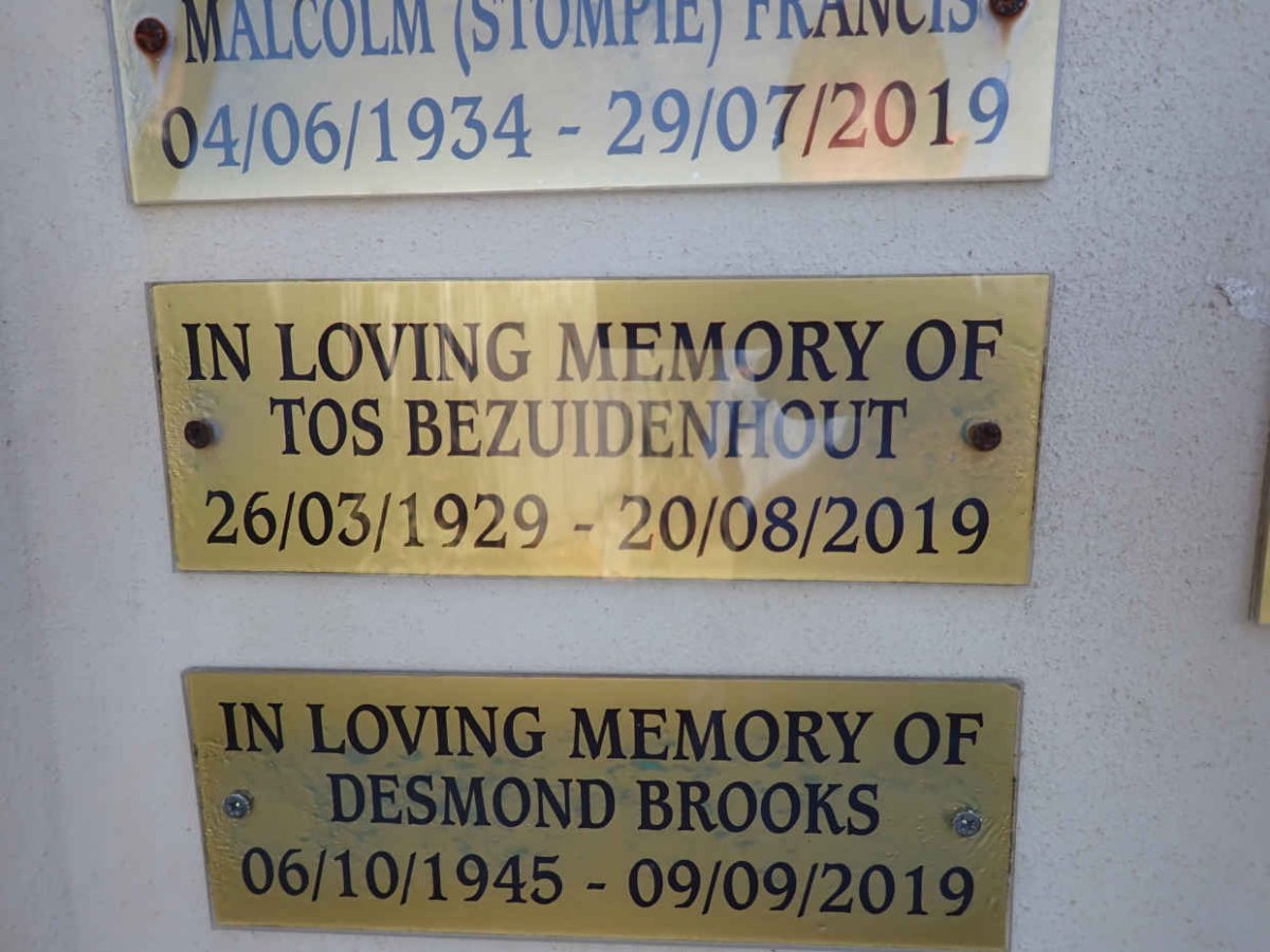 BEZUIDENHOUT Tos 1929-2019 :: BROOKS Desmond 1945-2019