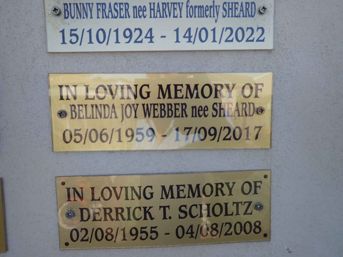 WEBBER Belinda Joy nee SHEARD 1959-2017 :: SCHOLTZ Derrick T. 1955-2008