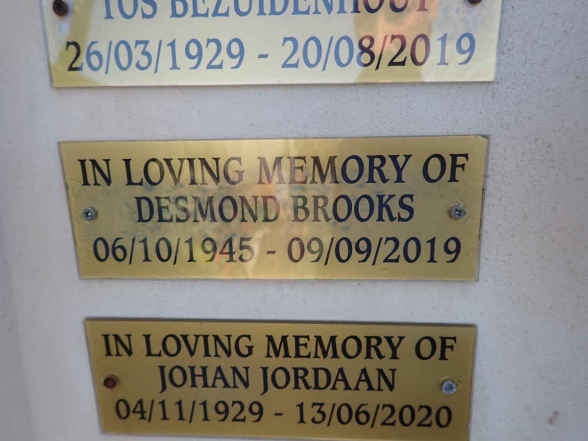 BROOKS Desmond 1945-2019 :: JORDAAN Johan 1929-2020