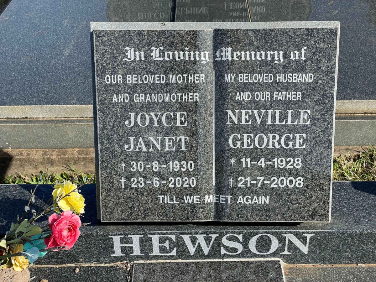 HEWSON Neville George 1928-2008 &amp; Joyce Janet 1930-2020