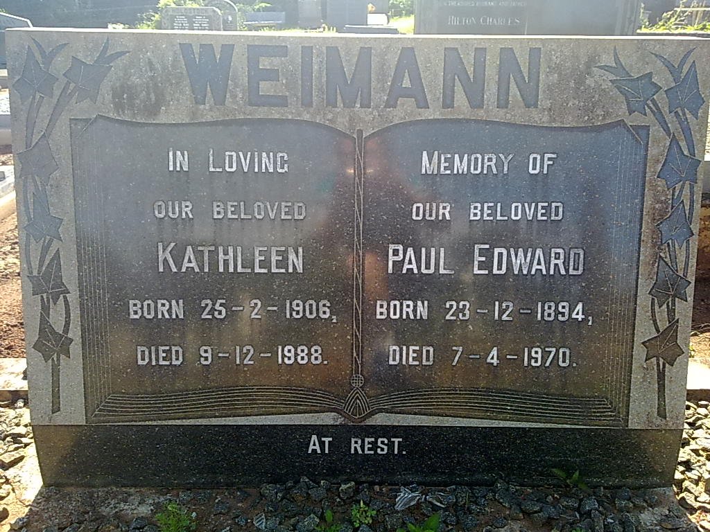 WEIMANN Paul Edward 1894-1970 &amp; Kathleen 1906-1988