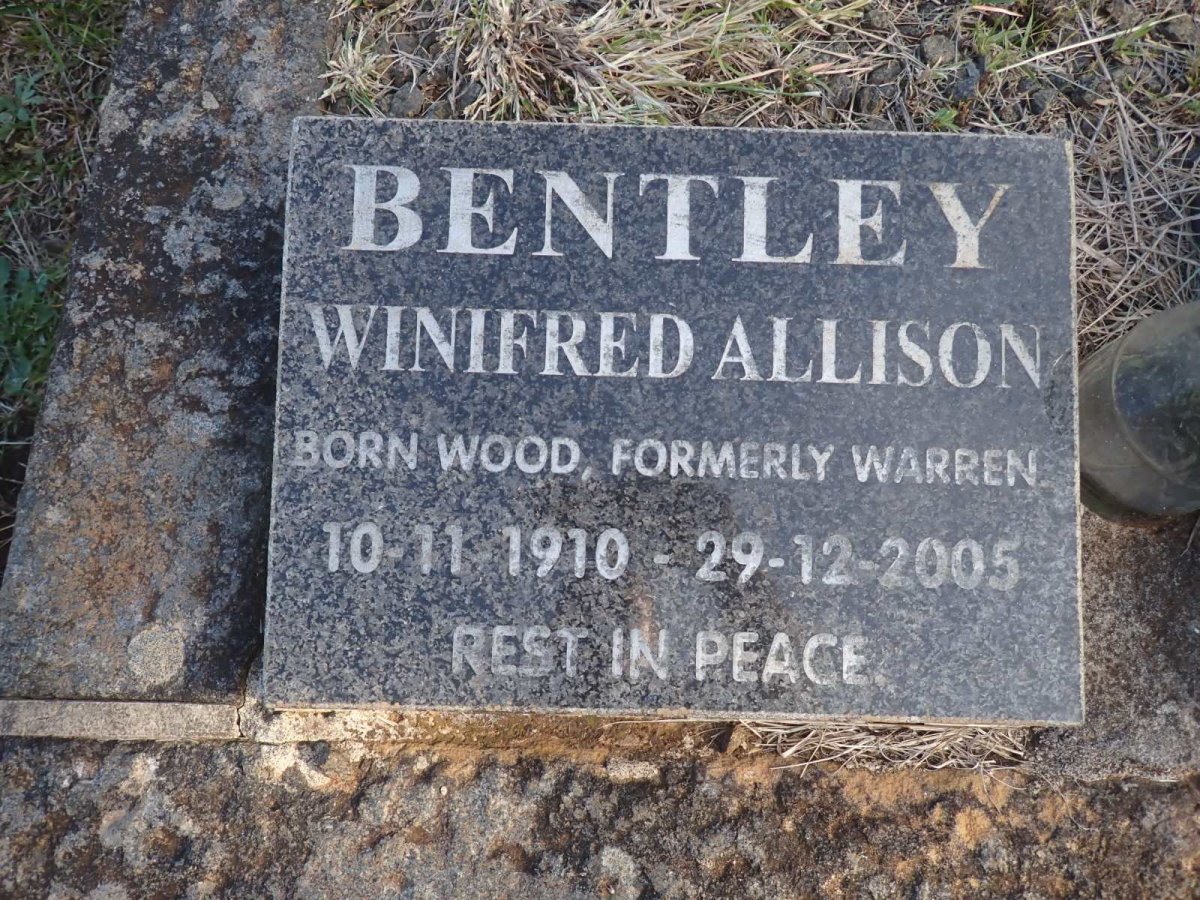 BENTLEY Winifred Allison formerly WARREN nee WOOD 1910-2005