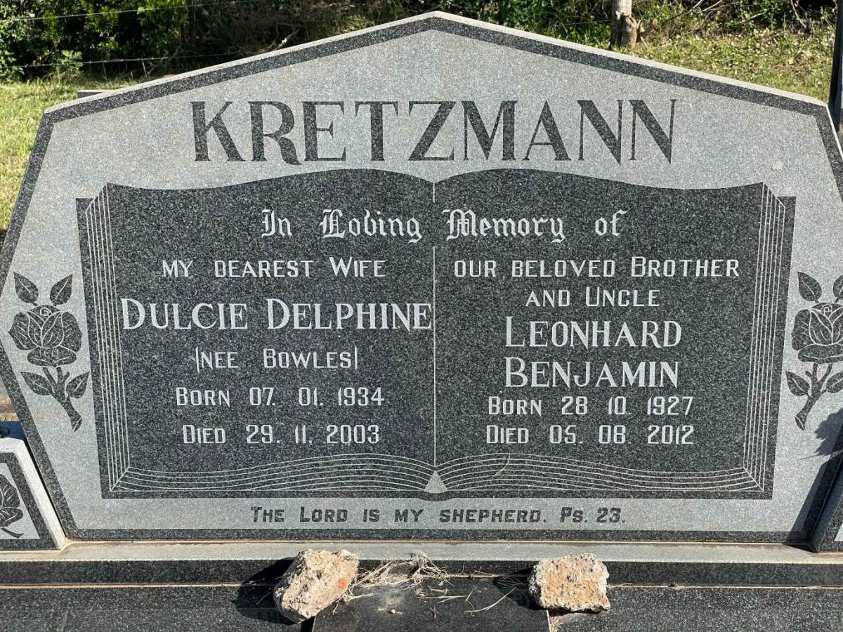 KRETZMANN Leonhard Benjamin 1927-2012 &amp; Dulcie Delphine nee BOWLES 1934-2003
