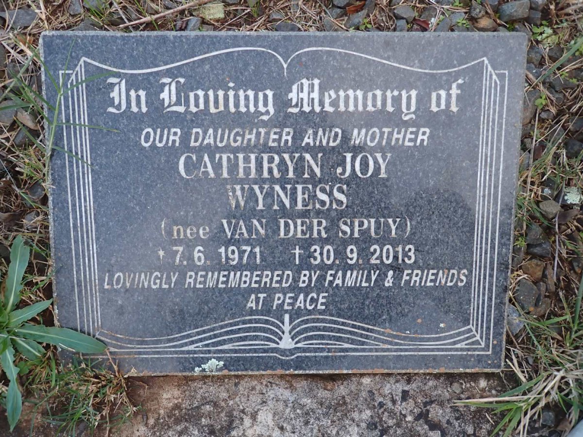 WYNESS Cathryn Joy nee VAN DER SPUY 1971-2013