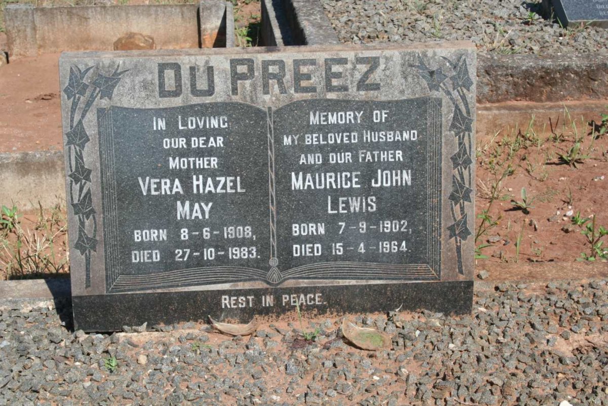 PREEZ Maurice John Lewis, du 1902-1964 &amp; Vera Hazel May 1908-1983