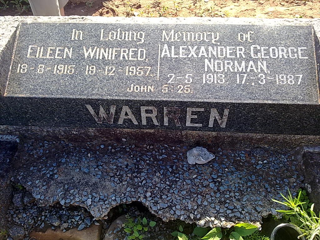 WARREN Alexander George Norman 1913-1987 &amp; Eileen Winifred BOWLES 1915-1957