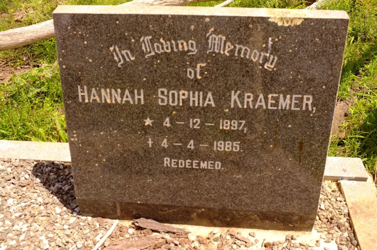 KRAEMER Hannah Sophia 1897-1985