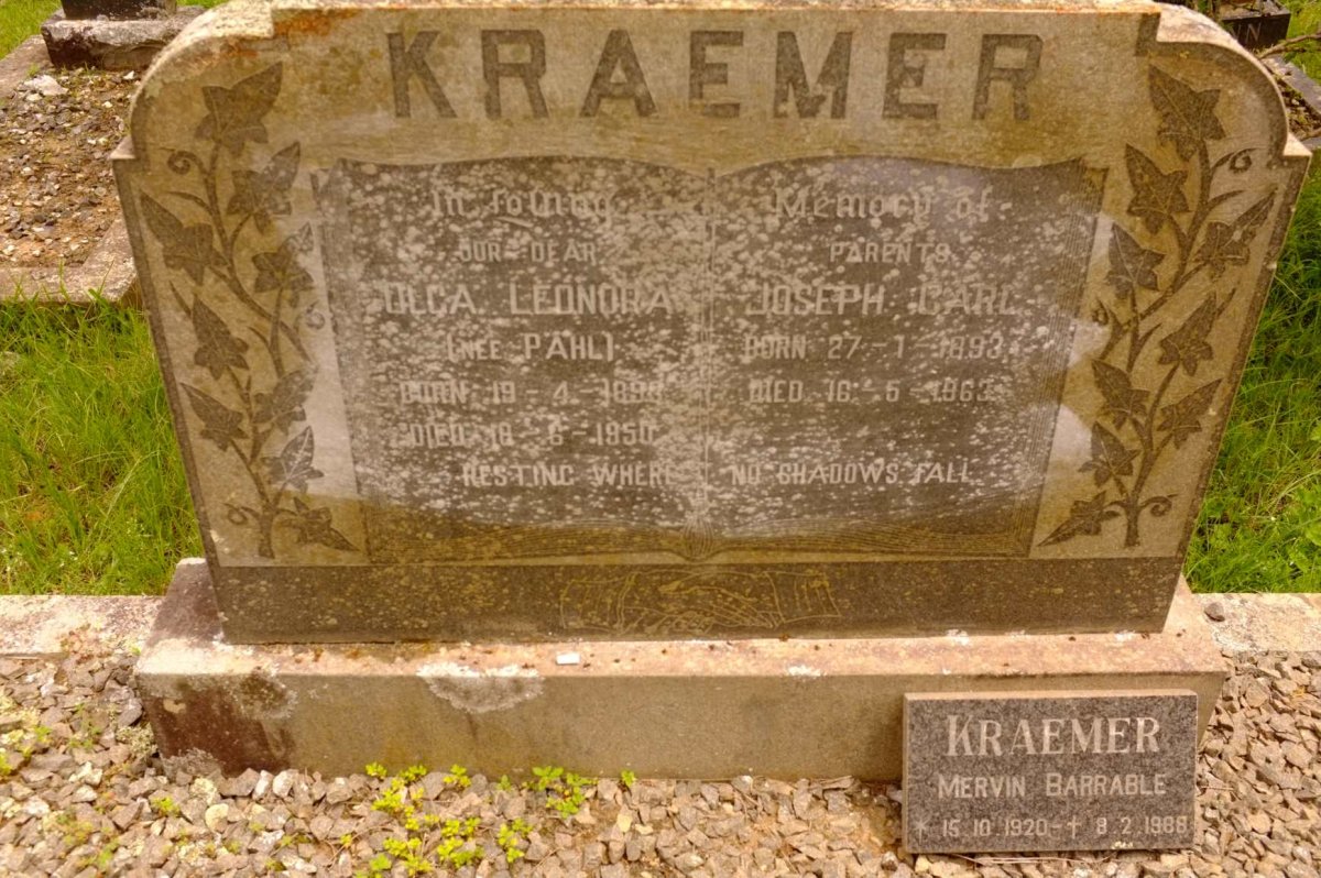 KRAEMER Joseph Carl 1893-1963 &amp; Olga Leonora PAHL 1893-1950 :: KRAEMER Mervin Barrable 1920-1988