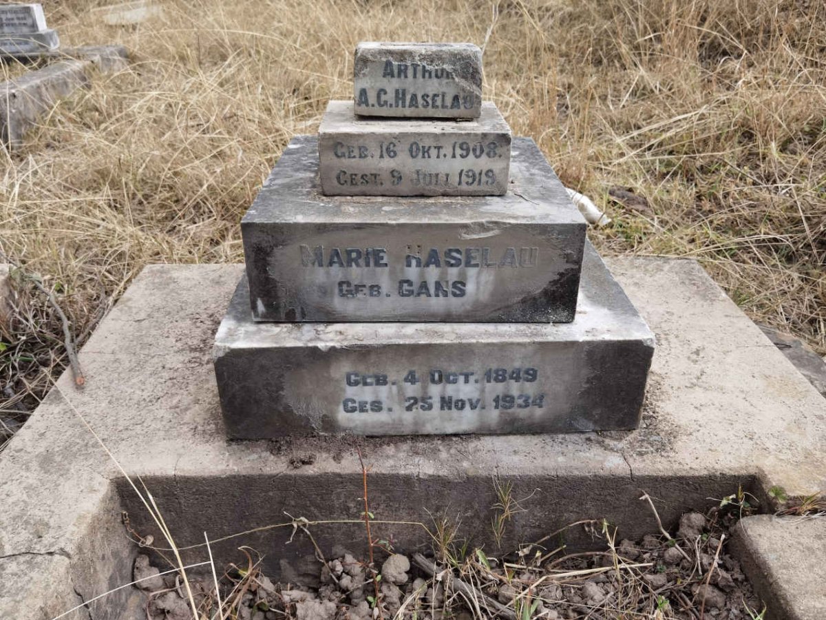 HASELHAU Marie nee GANS 1849-1934 :: HASELAU Arthur A.G. 1908-1919