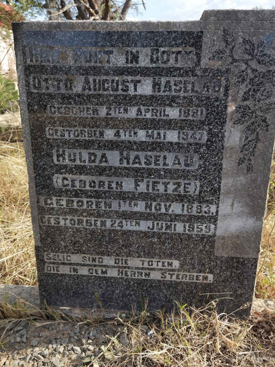 HASELHAU Otto August 1881-1947 &amp; Hulda FIETZE 1883-1959