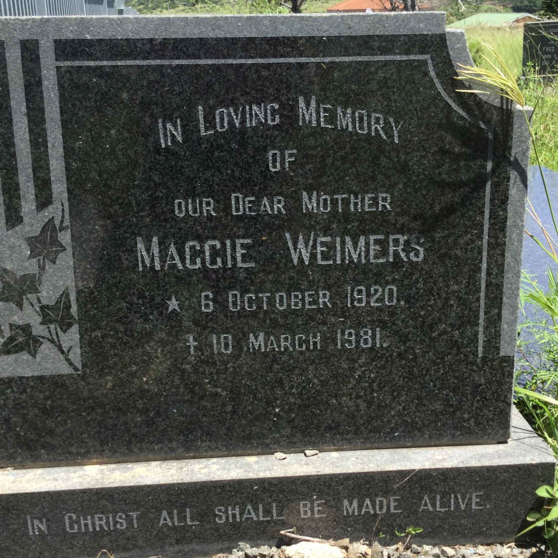 WEIMERS Maggie 1920-1981